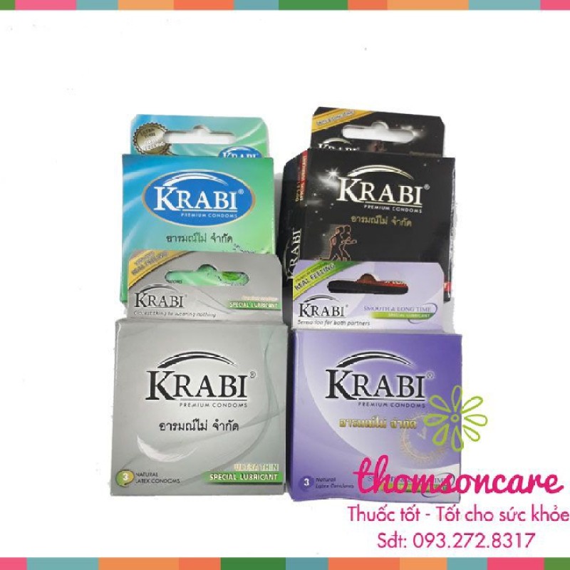 Bao cao su Thái Lan Krabi - hộp 3 chiếc sản phẩm có nguồn gốc xuất xứ rõ ràng dễ dàng sử dụng cam kết sản phẩm y như hình cao cấp