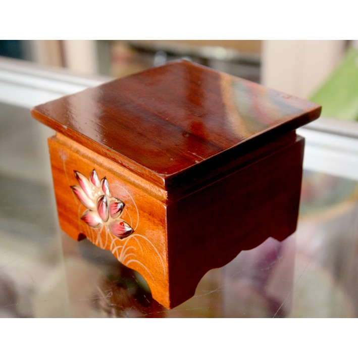 Wooden Pedestal - Square Wooden Lotus Base for Worship Statues