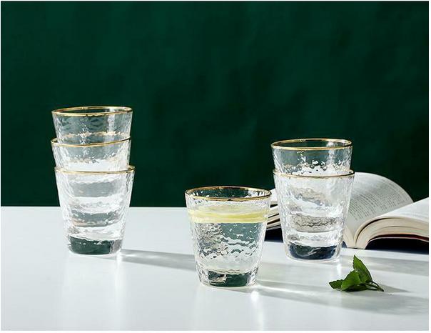 (SẴN) Cốc vân dập kiểu Nhật - Cốc vân loe viền vàng thật 24K - Ly thủy tinh chịu nhiệt không chì cao cấp Borosilicate