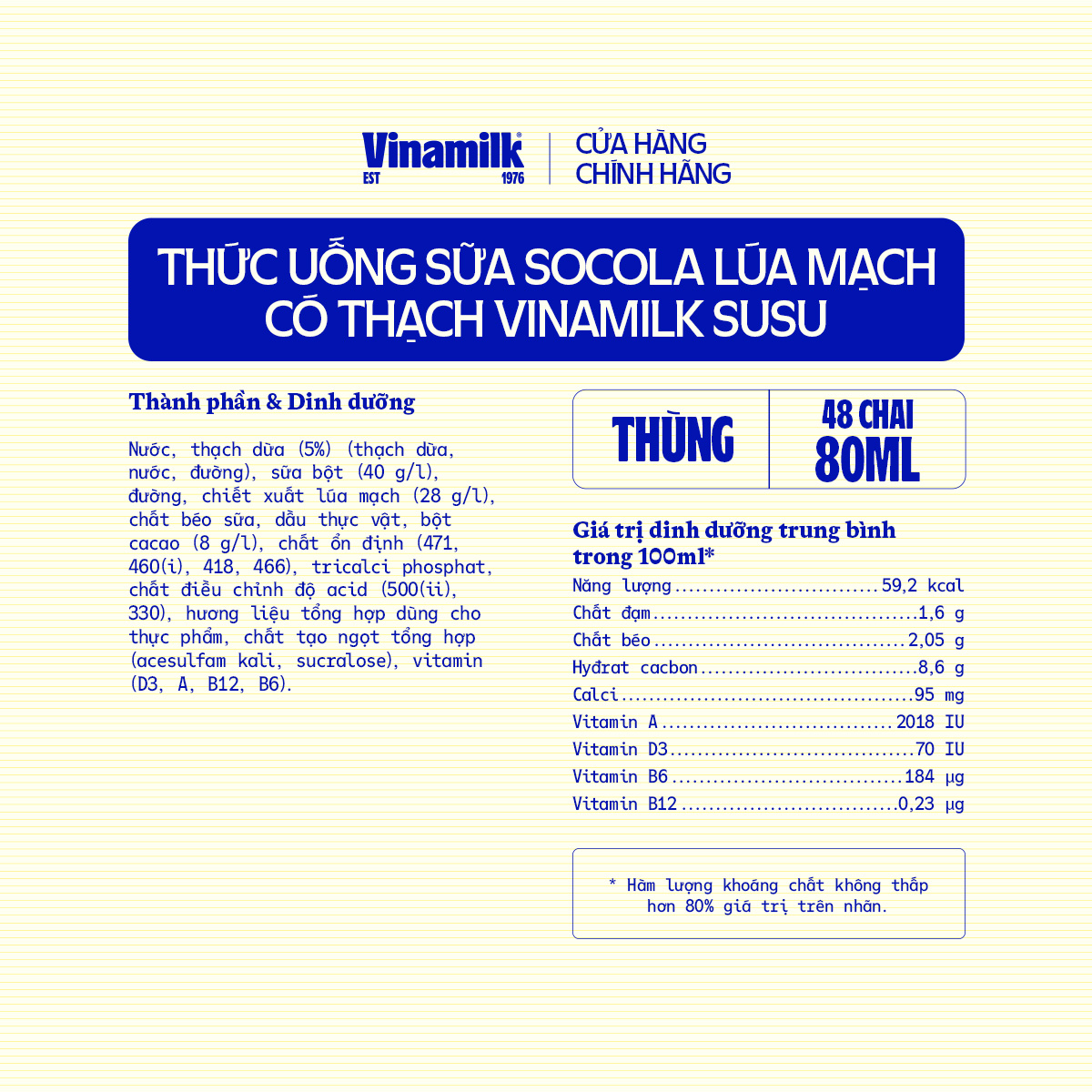 Thức Uống Sữa Socola Lúa Mạch có thạch SuSu - Thùng 48 chai 80ml
