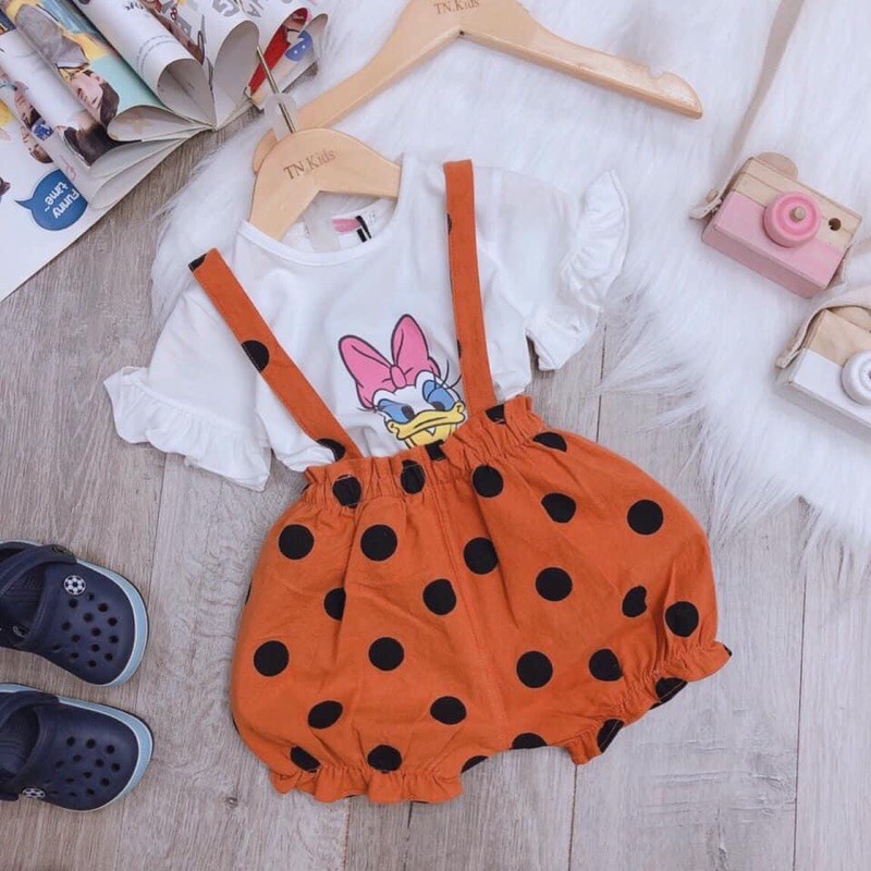 Sét yếm áo phông vịt kèm yếm chấm bi cho bé (9-22kg)