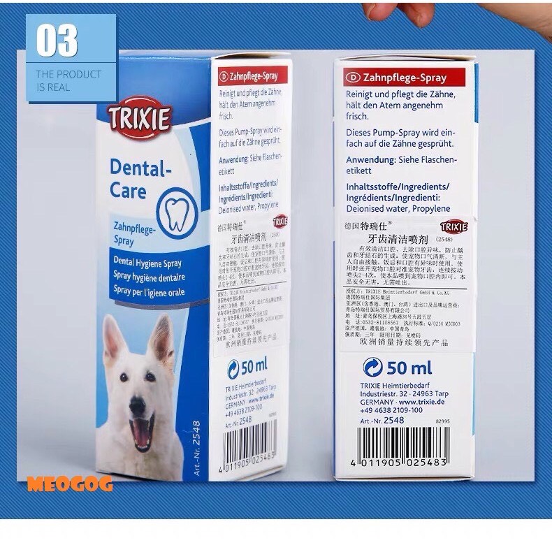 Xịt Thơm Miệng Bảo Vệ Nướu Răng cho chó mèo Dental Care Trixie 50ml MEOGOG