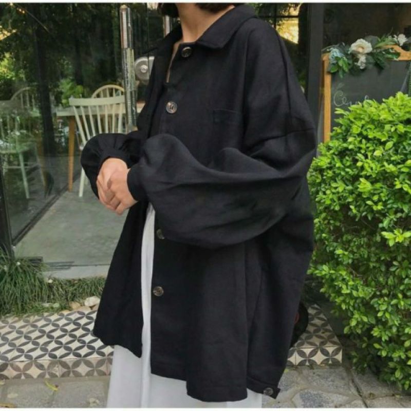 Áo khoác kaki Tay Phồng form rộng unisex - Áo JACKET Tay Phồng Nam nữ mặc được phong cách ulzzang 2 màu đen và tan Full size SW030
