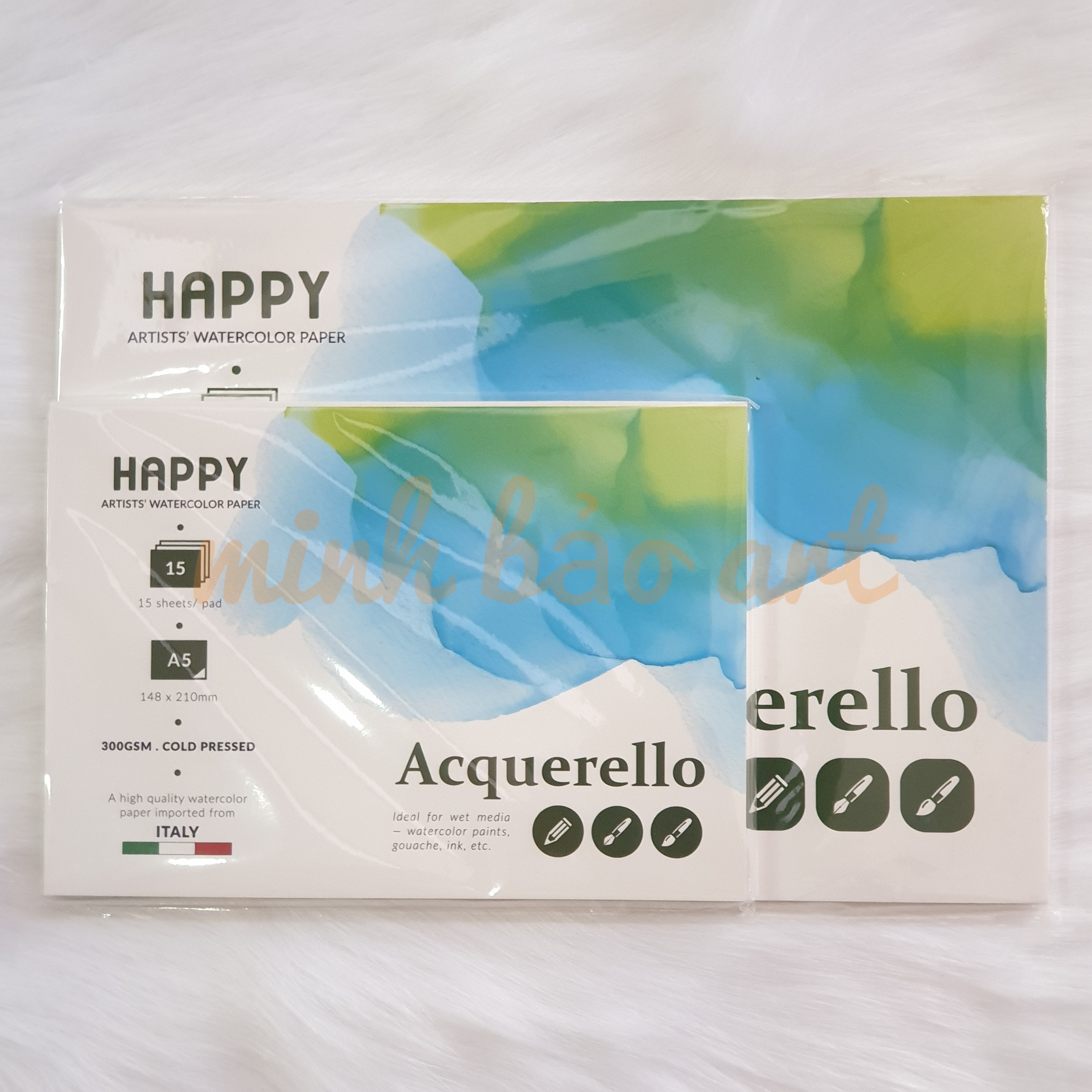 [HCM]SỔ VẼ MÀU NƯỚC HAPPY 300 GSM (VÂN COLD 15 TỜ)