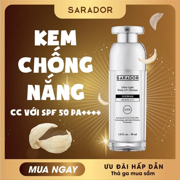 Kem chống nắng makeup CC cream Sarador spf50PA++++ kiềm dầu, nâng tone, cấp ẩm, dùng cả cho da nhạy cảm nhập khẩu