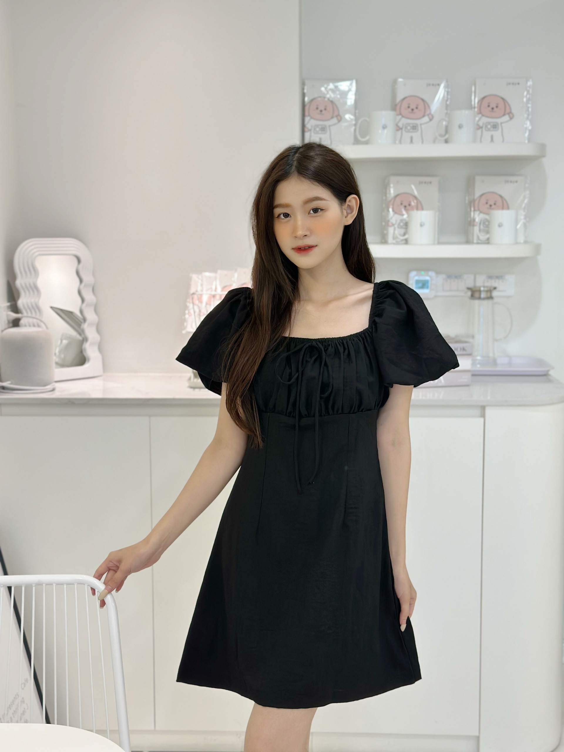 Yu cherry | đầm tay phồng nữ cột dây mặc được hai kiểu suri square neck dress yd166