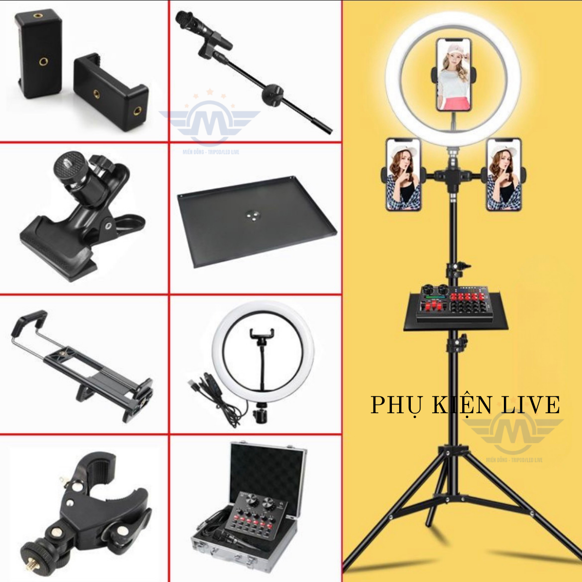 Đầu kẹp, giá đỡ điện thoại, kết nối máy với cây Tripod 3 chân