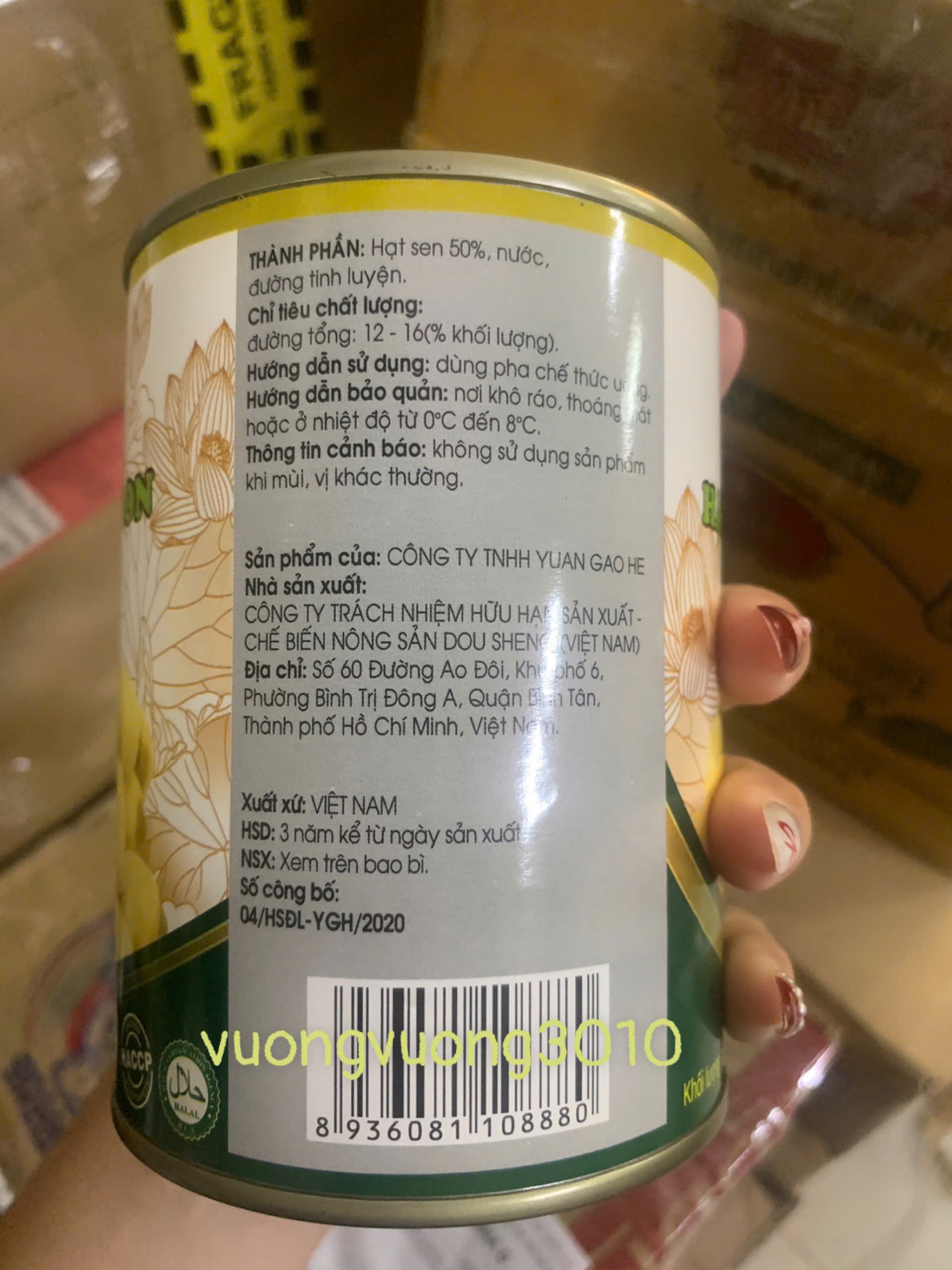Hạt sen đóng lon hiệu Yuan Gao He 656gr
