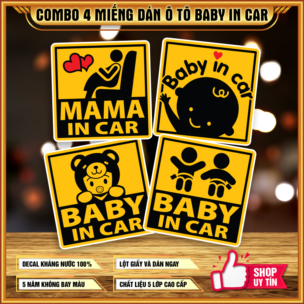 Combo 4 PCs baby logo sticker in car 10cm x 10cm