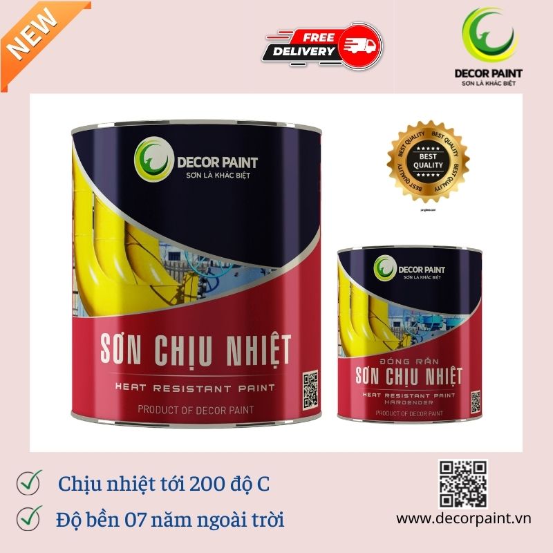 Sơn chịu nhiệt 200 độ C màu đen, nhũ bạc Decor Paint loại 1.0Kg