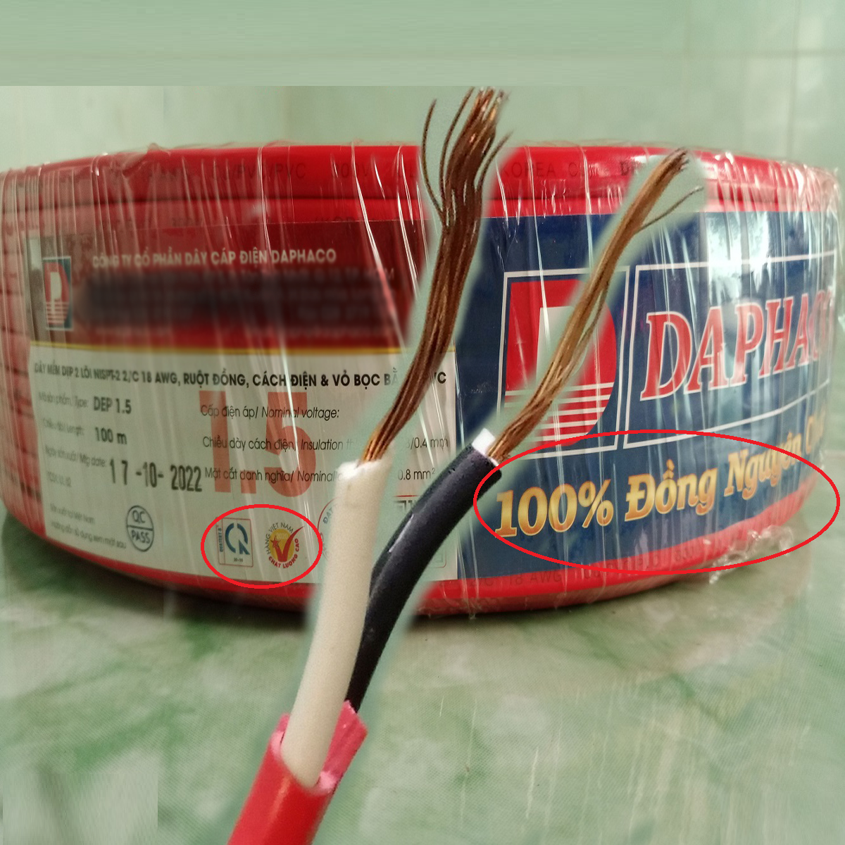 Dây điện ruột đồng đôi dẹp 2 lớp vỏ 1.5 (10M)