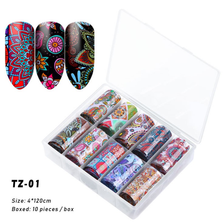 Foil dán móng hộp 10 cuộn nhiều họa tiết
