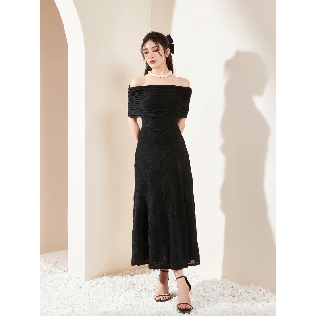 Đầm maxi thun xốp ren đuôi cá trễ vai 159