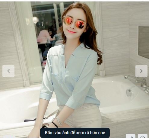 Áo sơ mi nữ công sở cổ V tay lửng 2 túi
