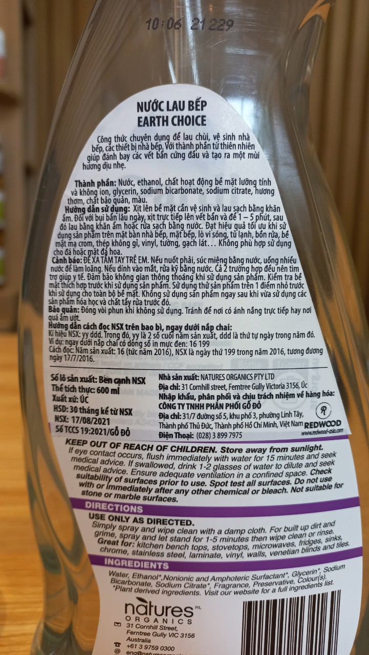 Nước lau bếp Earth Choice 600ml