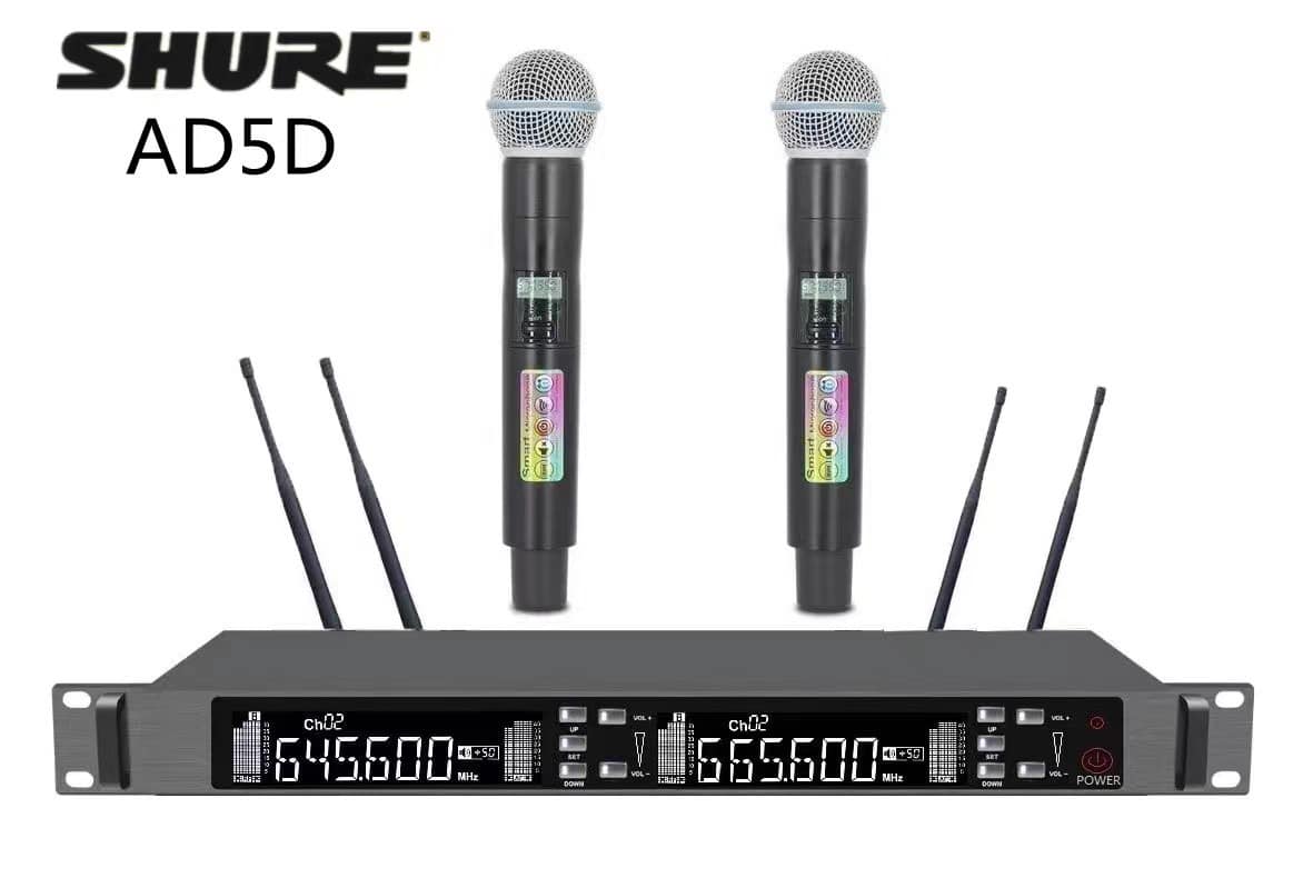NEW 2023 | Micro Không Dây Shure Ad5d Cao Cấp ( Hàng Chính Hãng ) Míc Tự Ngắt, Với 4 Râu Thu Sóng Cực Khỏe, Chống Hú Tốt, Màn Hình LCD Hiển Thị, Sử Dụng Công Nghệ UHF Phạm Vi Phủ Sóng Rộng Lên Đến 70m, Hát Karaoke Siêu Hay, BH 12 THÁNG