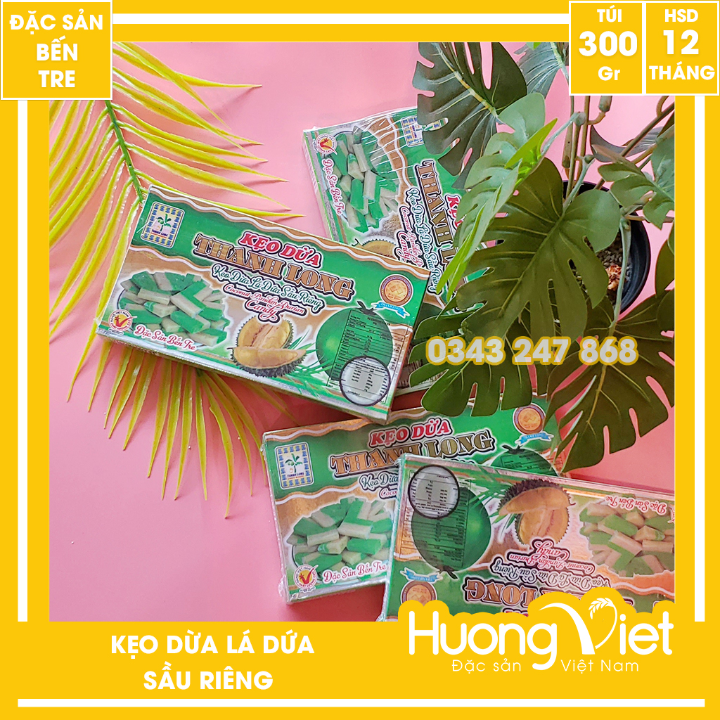 Kẹo dừa sầu riêng lá dứa Thanh Long 300gr kẹo dừa Bến Tre chính hãng
