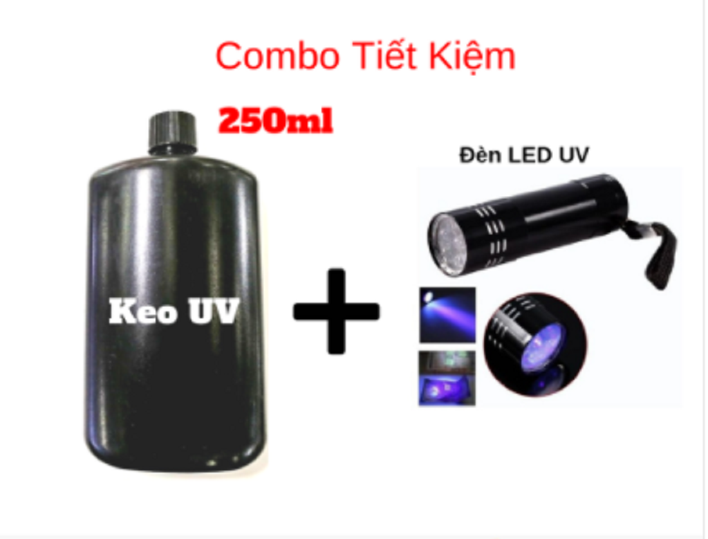 Combo keo uv trong suốt dán mica dán kính 250ml kèm đèn uv sấy keo