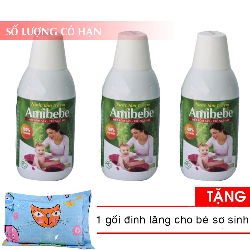 Combo 3 chai nước tắm thảo dược cho trẻ Amibebe 250ml TẶNG 1 gối đinh lăng