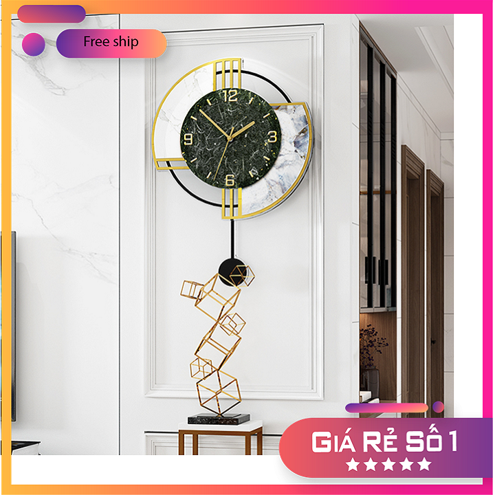 Đồng hồ treo tường quả lắc sang trọng, đồng hồ treo tường trang trí phòng khách, Dong ho treo tuong đẹp DH105