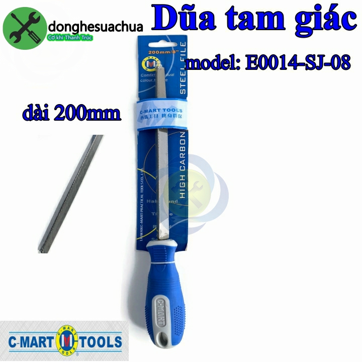 Dũa tam giác 200mm c-mart e0014-sj-08 cán nhựa xanh