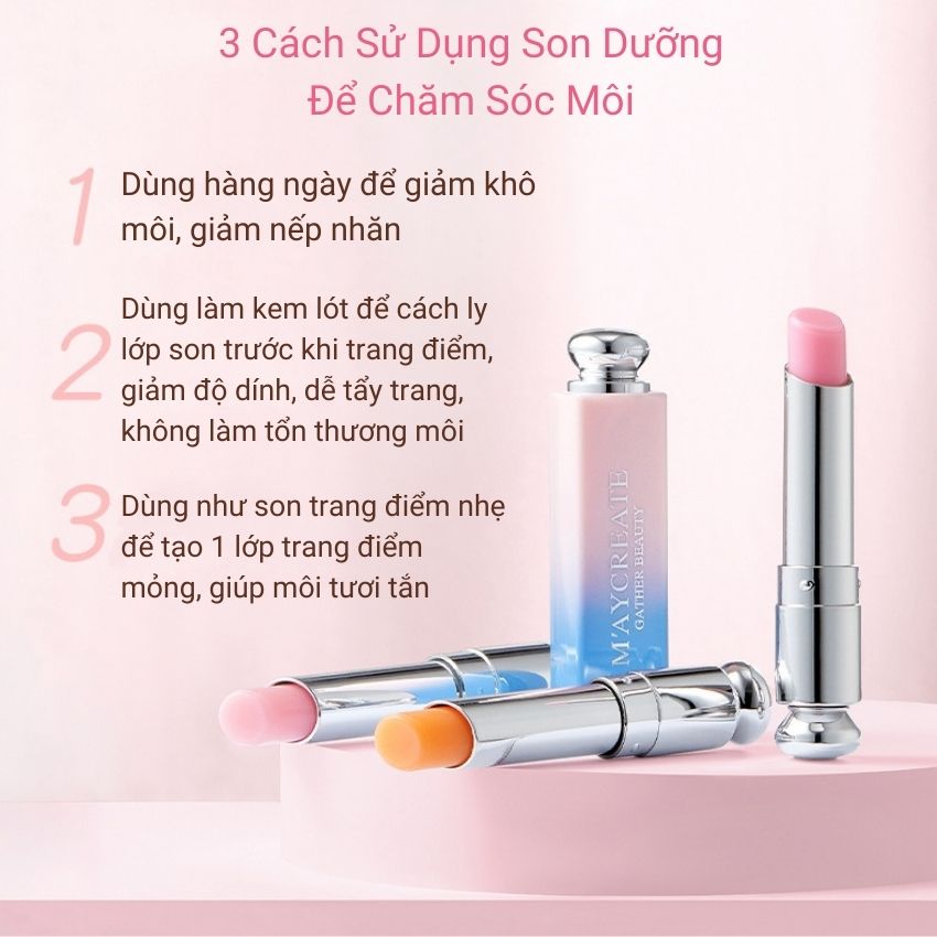 Son dưỡng môi có màu Maycreate son dưỡng hồng môi 3 Màu cam hồng nhạt hồng tím Myphamsile247 Ma105Ver2