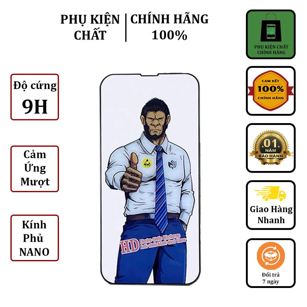 Kính cường lực IPhone HD khỉ đột trong suốt chống chói, chống vân tay