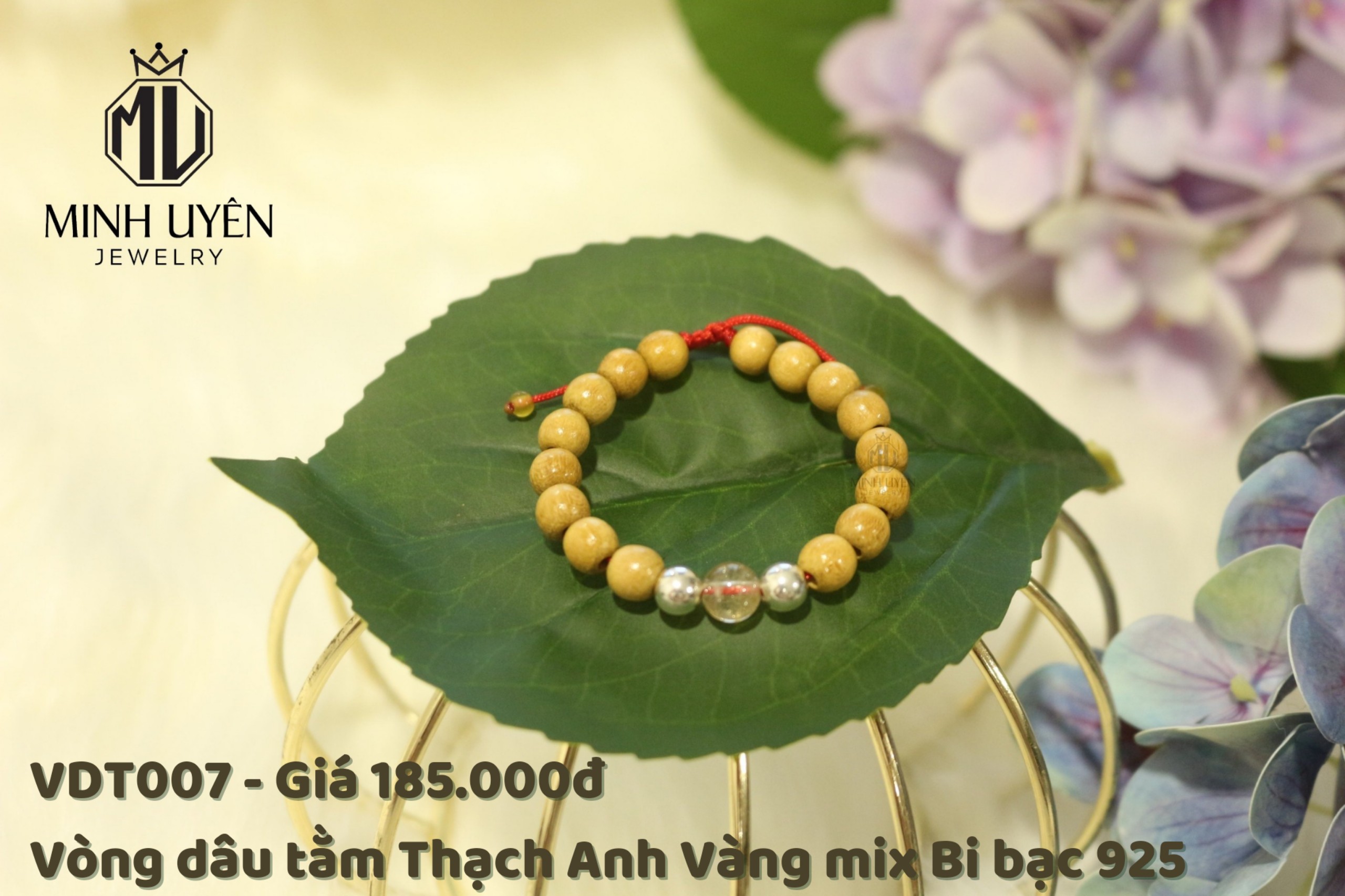Vòng dâu tằm thạch anh vàng mix bi bạc 925 - minh uyên vdt007