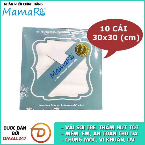 Bộ 10 cái khăn sữa vải sợi tre cho bé 30x30 Mamaru MA-KS30X30 - Diệt khuẩn, hút ẩm tốt, kháng tia UV- Dmall247, mẹ và bé
