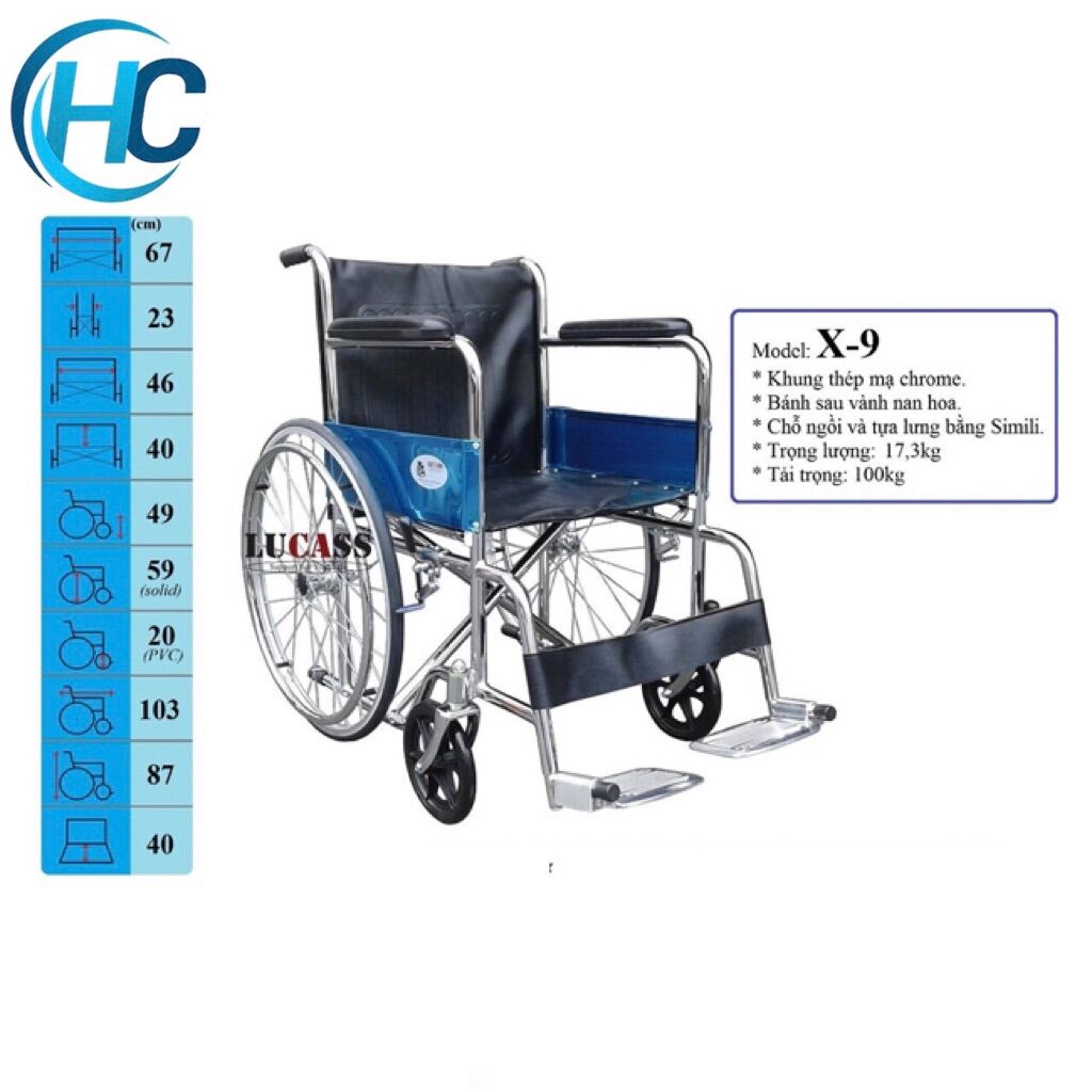 Xe Lăn Tay Vải Da Simili Lucass X-9(Xe lăn Lucass X9) (Tiêu Chuẩn Mỹ)