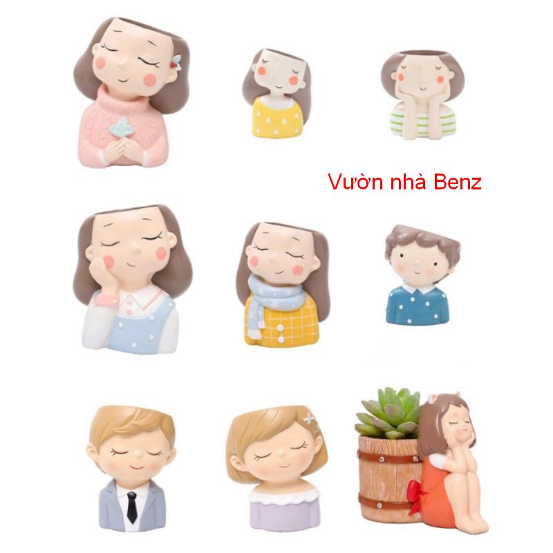 Chậu Cô Gái Mộng Mơ Tóc Ngắn Dễ Thương + Quà Tặng