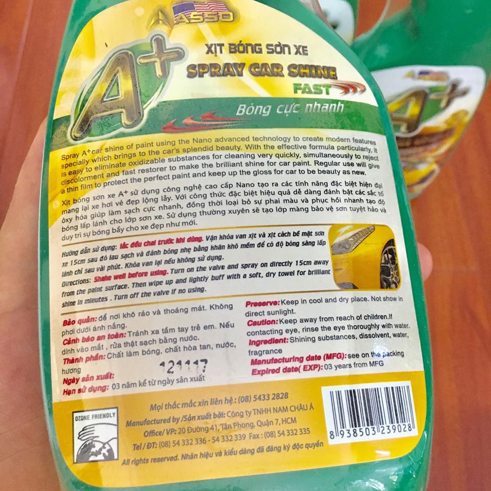 [HCM][TẶNG KHĂN] ASSO A+ SPRAY CAR SHINE 600ML BÓNG SƠN NHANH
