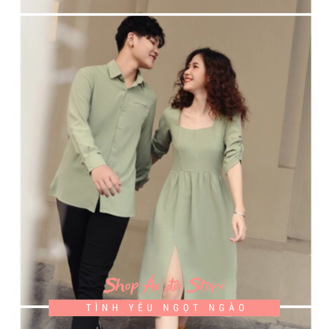 Áo đôi áo cặp - áo đôi nam nữ đẹp - set áo váy sơ mi hàn quốc dáng dài couple store