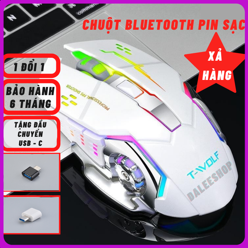 Chuột máy tính bluetooth gaming chuột không dây gaming pin sạc silent không tiếng ồn đèn led 7 màu BH 6 Tháng daleeshop Q13