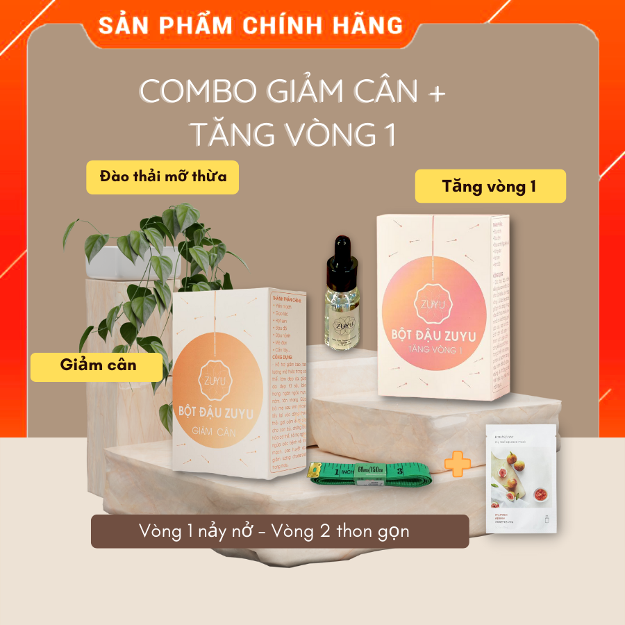 Combo Giảm cân + Tăng Vòng 1 ZuYu (Tặng kèm tinh dầu bấm huyệt và THƯỚC ĐO)