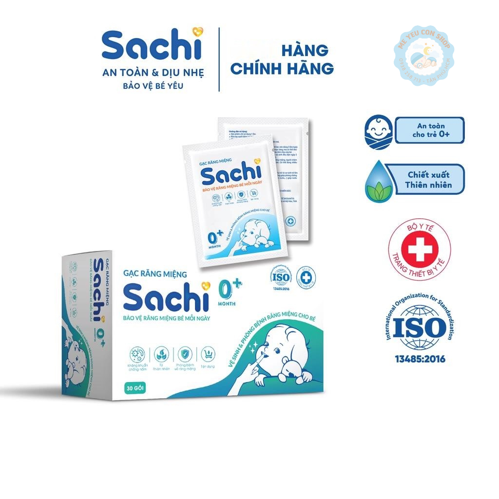 1 hộp 30 gói gạc rơ lưỡi sachi dịch chiết lá hẹ - vệ sinh răng miệng cho bé