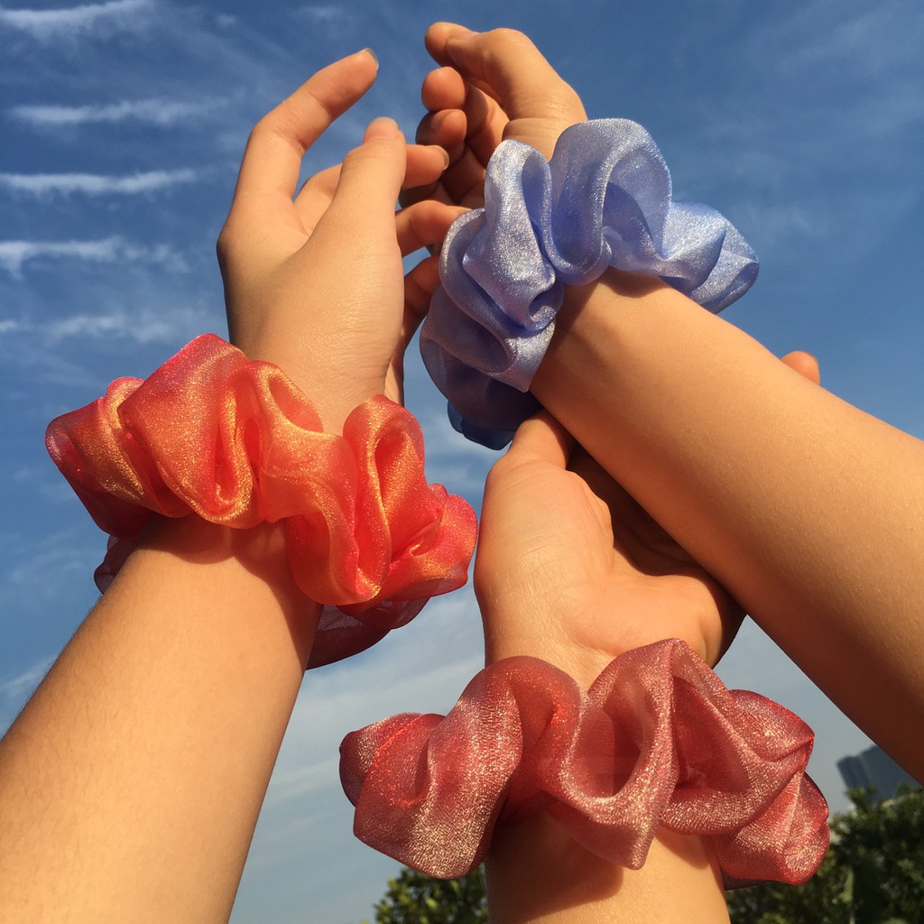 {Ảnh Thật} Cột Tóc Vải Scrunchies Von Lụa Ánh Kim Mềm Xịn