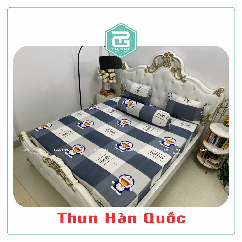 Bộ ga gối Thun Lạnh Hàn Quốc {4 món} họa tiết Doremon (1 ga bọc + 2 vỏ gối nằm + 1 vỏ gối ôm)