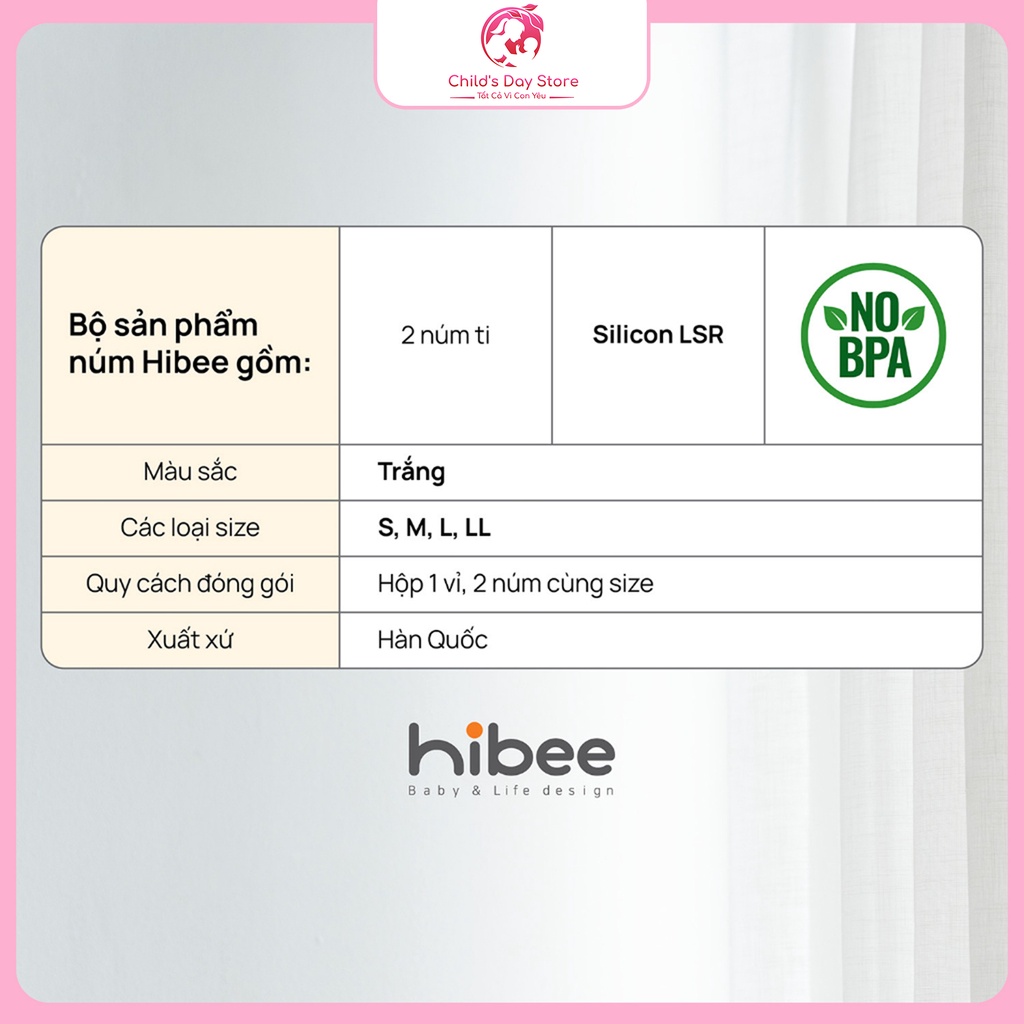 Núm ti siêu mềm Hibee Vỉ 2 Núm cho bé - Childsday.