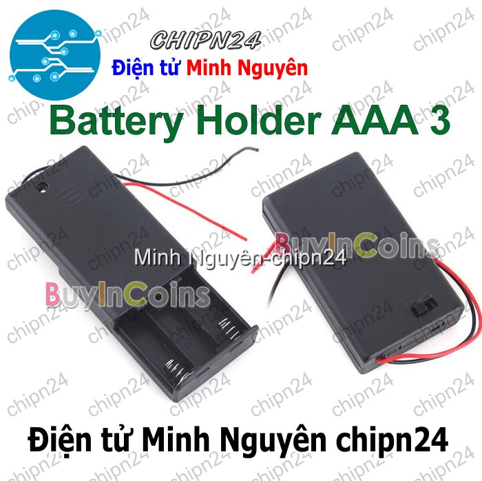 [1 cái] (C22) Hộp Đế pin 3 viên AAA (có nắp, có công tắc) - HH002030