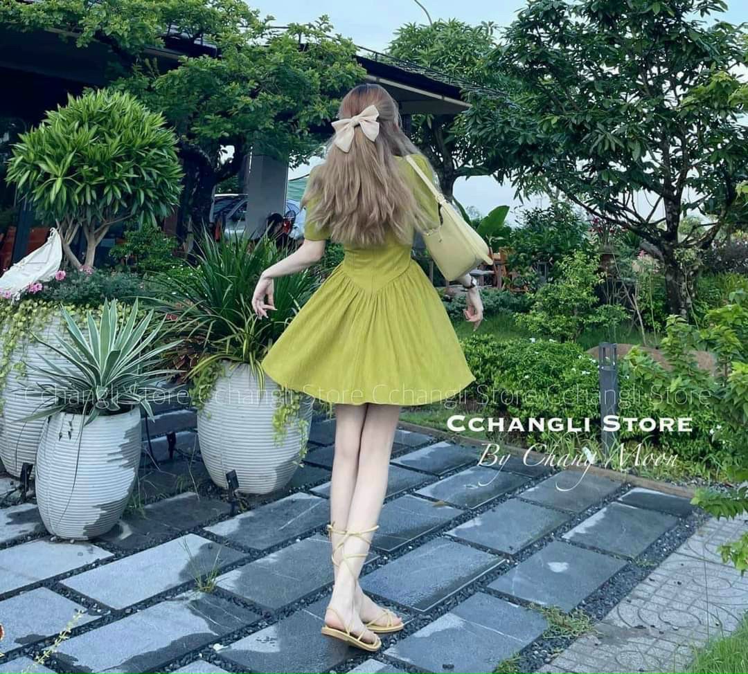 Đầm Dáng Xòe Chất Thun Gân Nút Đóng