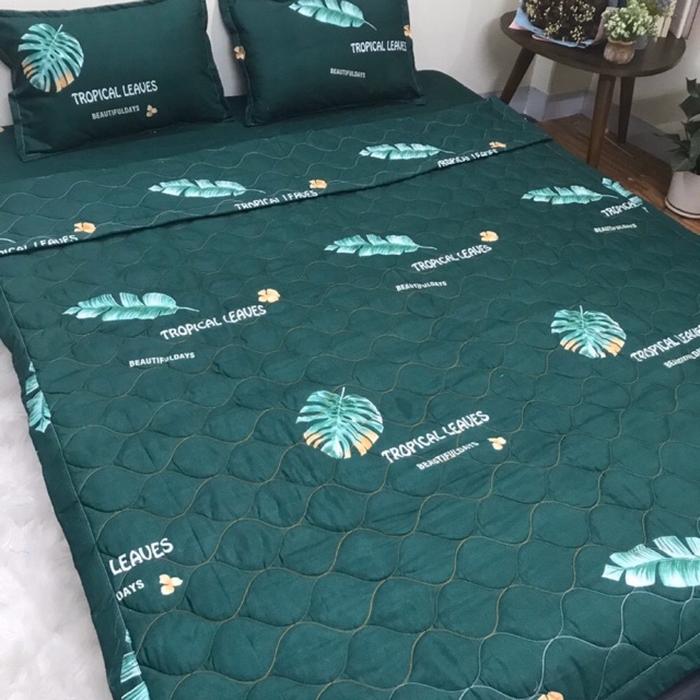 Trọn bộ chăn ga gối hè thu 5 món lá chuối