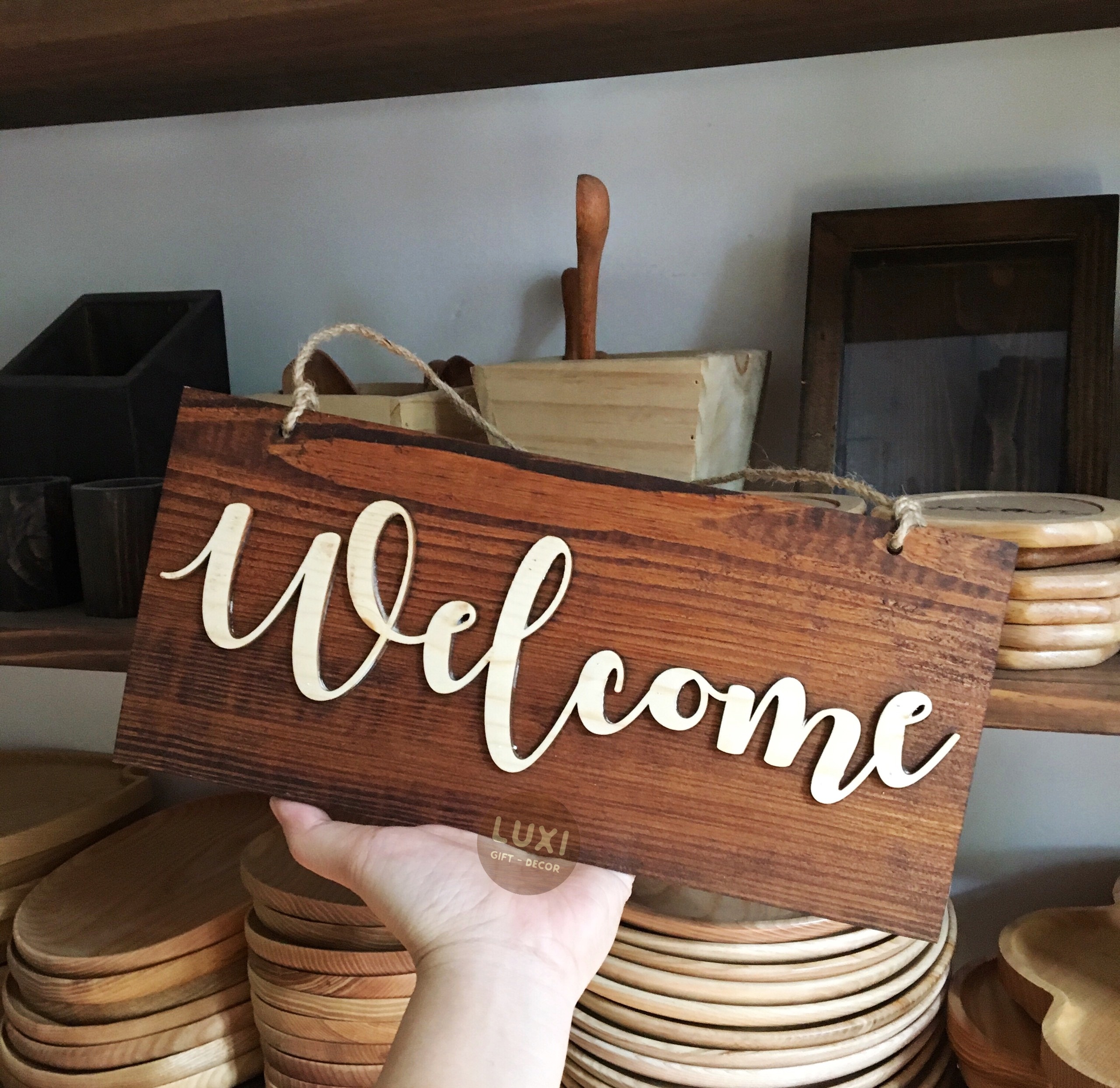Bảng gỗ treo cửa Welcome 11 - LUXI decor