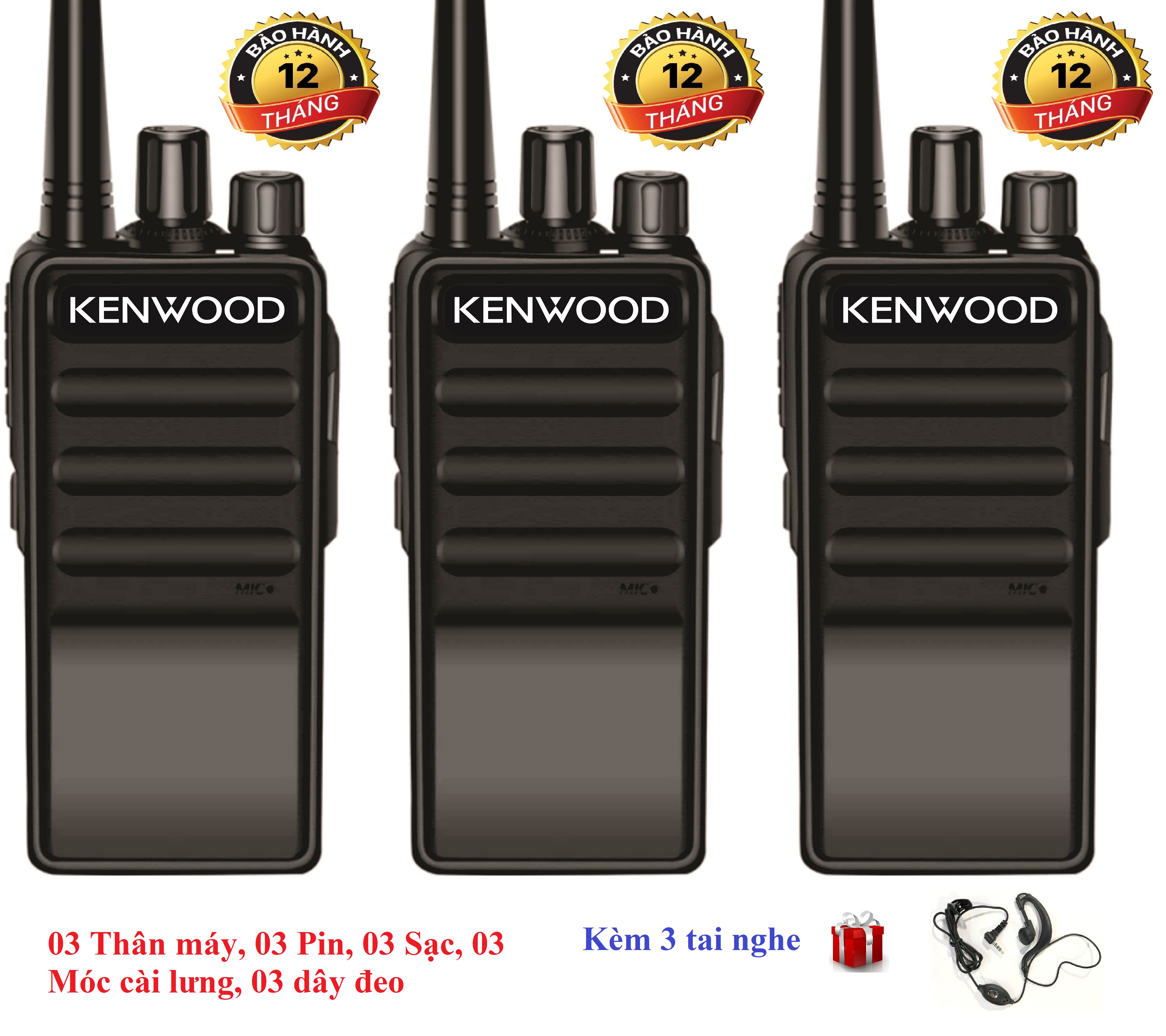 Bộ 3 bộ đàm chất lượng cao kenwood tk3390-tặng 03 tai nghe theo máy