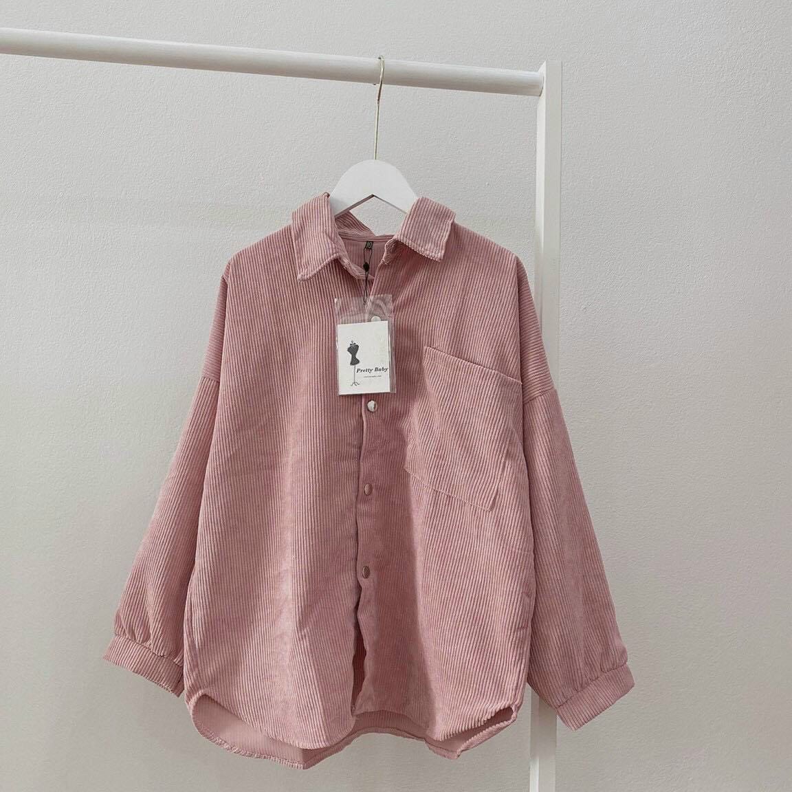 Áo Khoác KaKi Nữ-Chất Vải Nhung Gân Cổ Sơ Mi Cao Cấp Fom Rộng Nữ Cực Đẹp,Sang Trọng Quý Phái