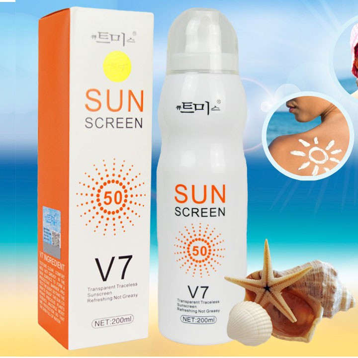 [Hoàn tiền 20%] Kem chống nắng toàn thân dưỡng trắng da dạng xịt SUN SCREEN V7