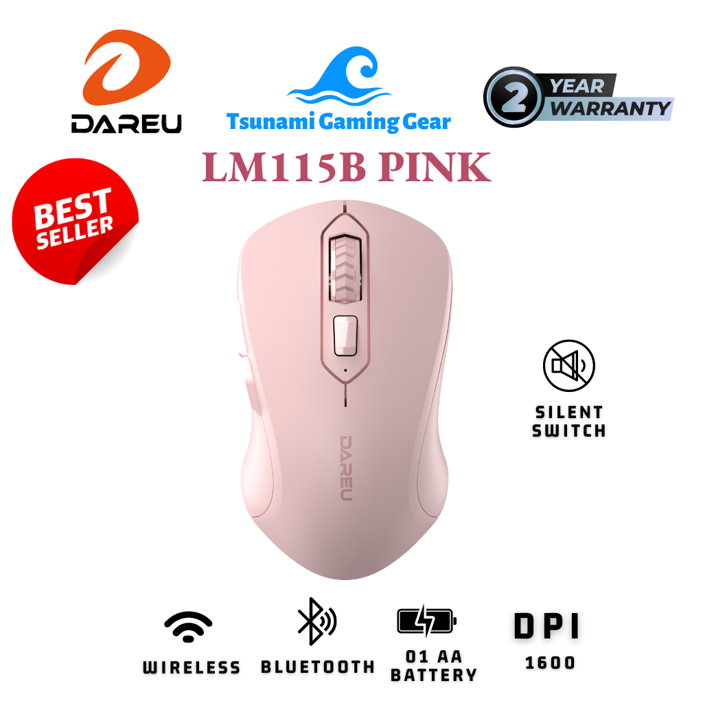 Chuột không dây DAREU LM115B Dual Mode (Bluetooth + Wireless 2.4Ghz) | Silent Switch | Pin AA