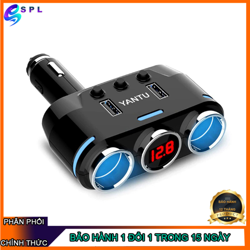 Tẩu chia sạc ô tô 4in1 Yantu, bộ chia 3 tẩu sạc và 2 cổng USB sạc nhanh QC 3.0A,bảo vệ điện áp ác quy xe hơi