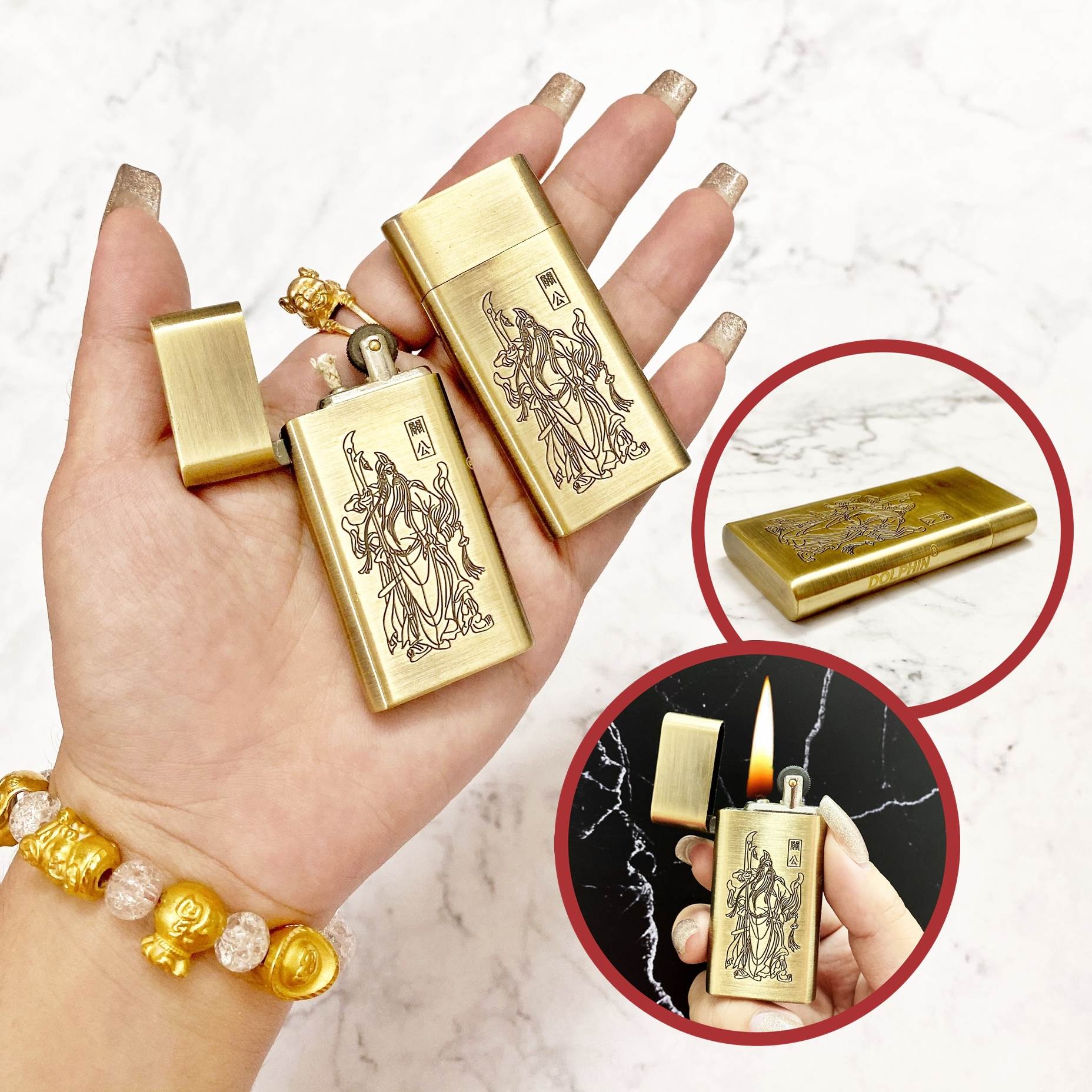BẬT LỬA SLIM - DOLPHIN XĂNG ĐÁ CỔ 1 BÁNH XE HÌNH QUAN CÔNG - (XÀI XĂNG)
