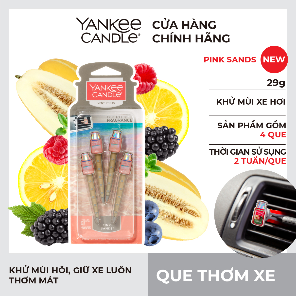 Yankee Candle Car Fragrance Stick - Pink Sands